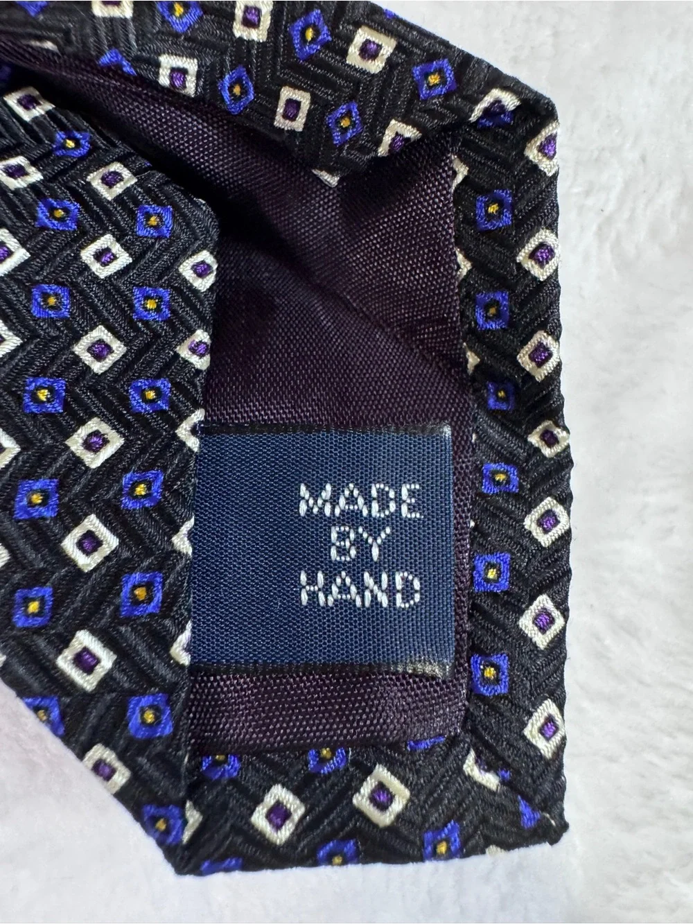 Polo Ralph Lauren Handmade Silk Necktie Blue Geometric Print Classic Tie